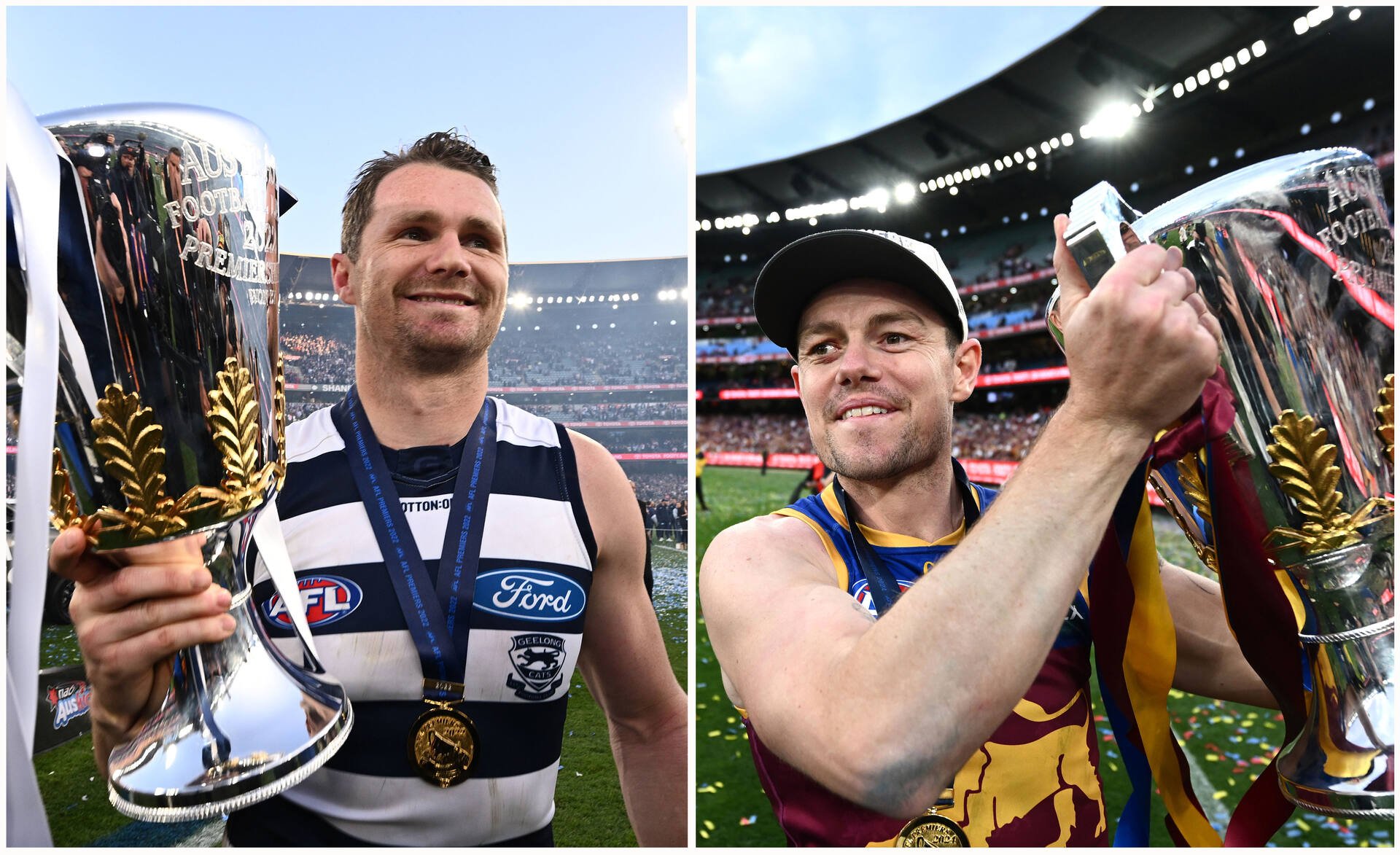 Blue and white pride in Geelong, maroon and gold joy in Brisbane